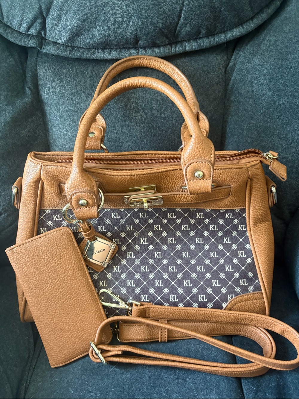 Danbury Mint Tan Brown Logo Satchel with Crossbody Strap